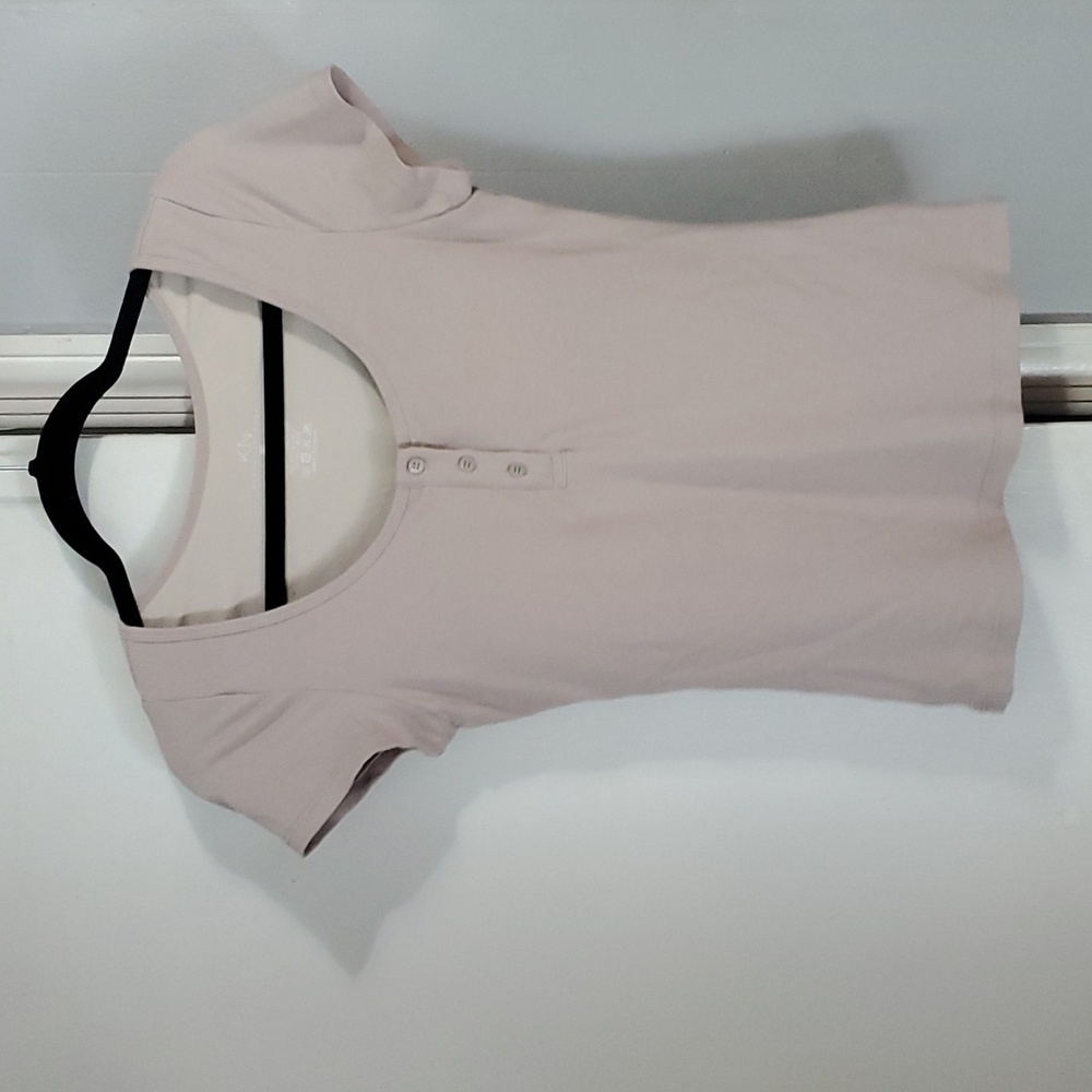 Klassy Network Light Beige Scoop Neck Short Sleeve Henley Tee